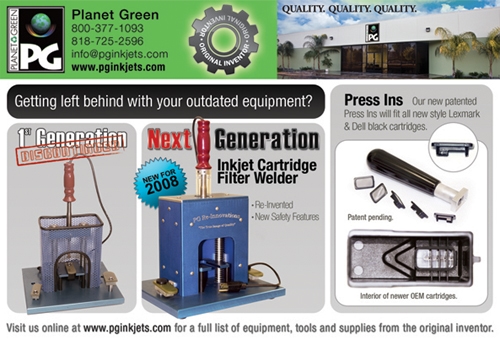 Planet Green ad for the inkjet cartridge filter welder